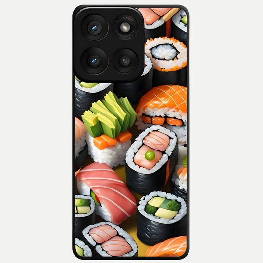  Sushi Food Pattern Glass Case For Moto Edge 60 Pro back cover – full design glossy printed glass finish