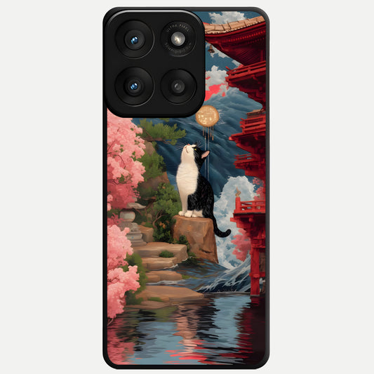  Temple Cat Scenery Glass Case For Moto Edge 60 Pro back cover – full design glossy printed glass finish