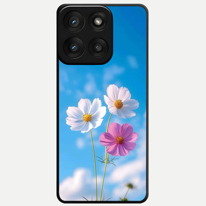  Tripple Flowers With Sky Glass Case For Moto Edge 60 Pro back cover – full design glossy printed glass finish