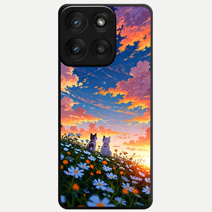  Two Cats Friends Glass Case For Moto Edge 60 Pro back cover – full design glossy printed glass finish
