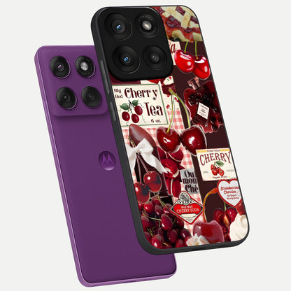  Aesthetic Cherry Tea phone case For Moto Edge 60 Pro showing premium glass back cover with detailed artwork