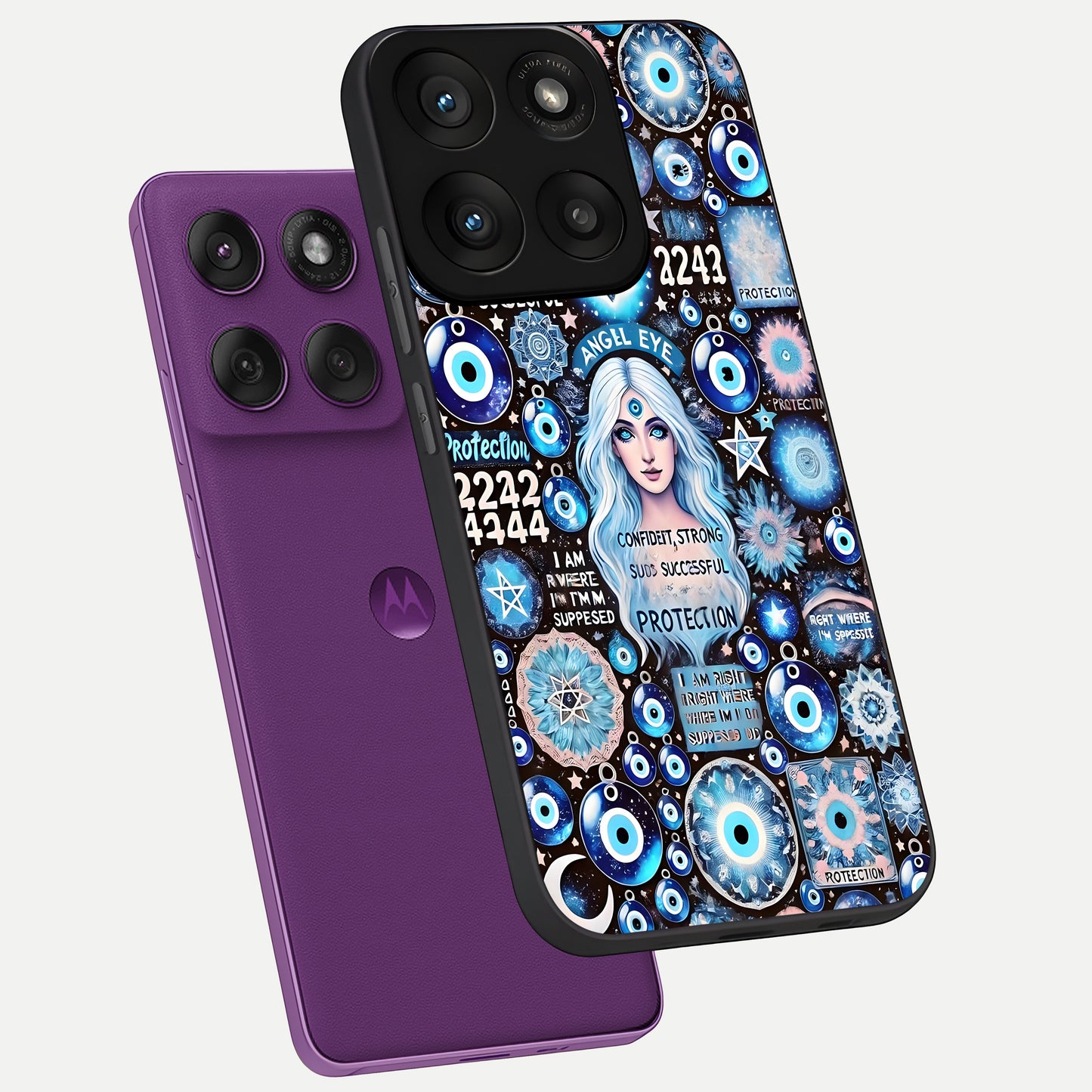  Angel Aura Shield phone case For Moto Edge 60 Pro showing premium glass back cover with detailed artwork