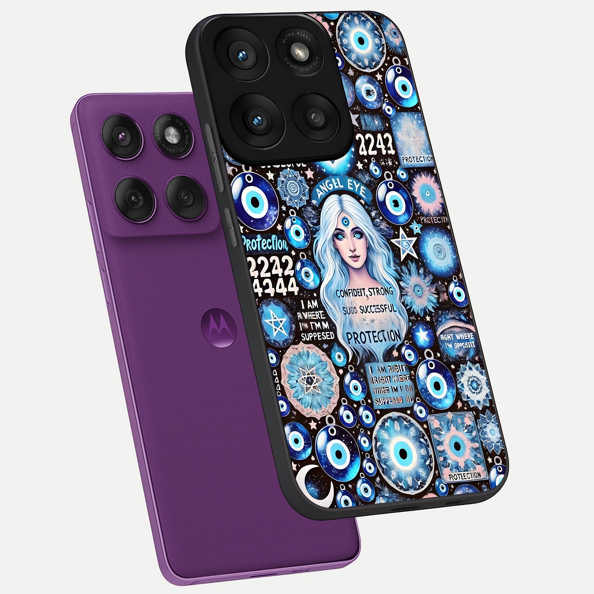  Angel Aura Shield phone case For Moto Edge 60 Pro showing premium glass back cover with detailed artwork