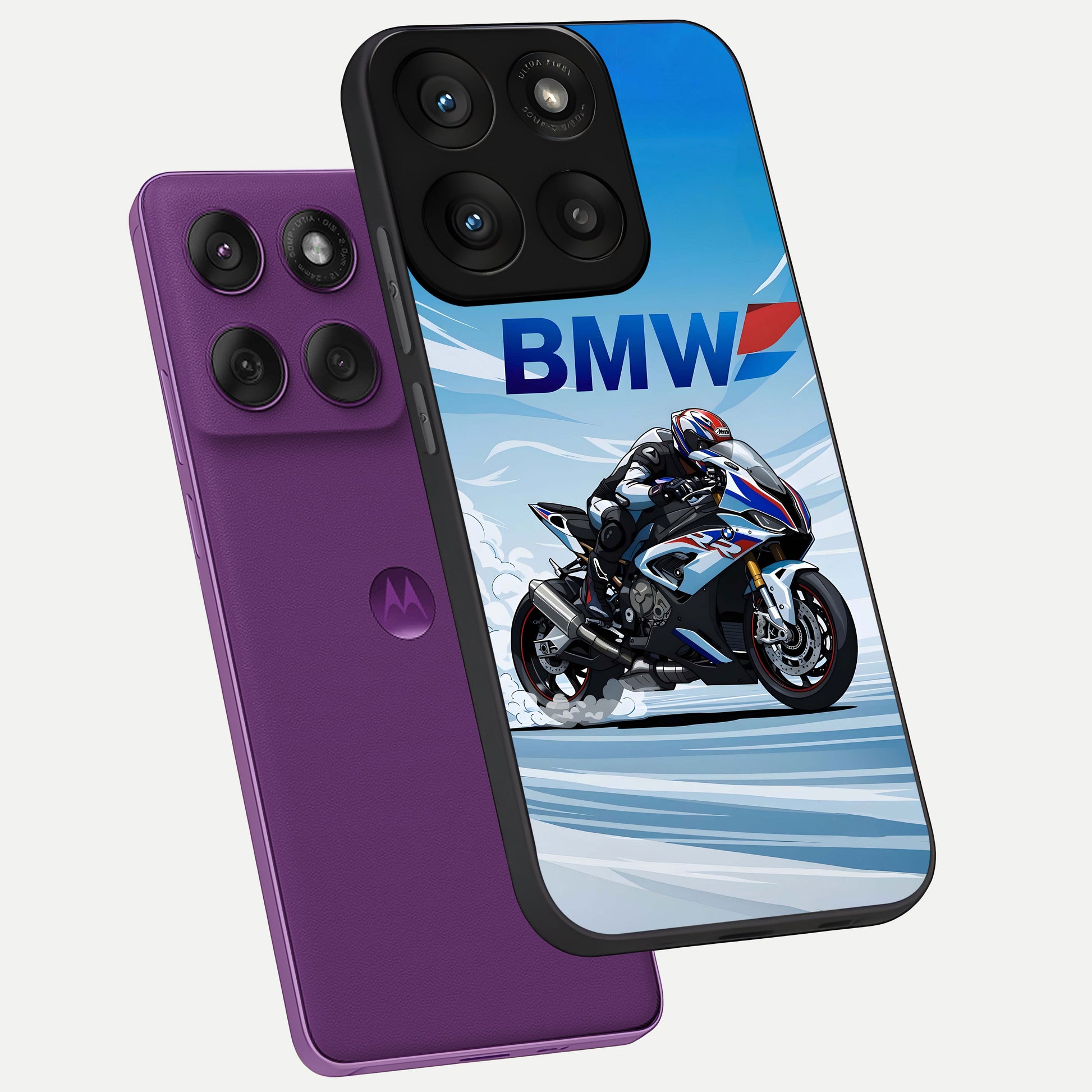  BMW Power Drift phone case For Moto Edge 60 Pro showing premium glass back cover with detailed artwork
