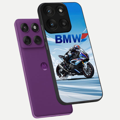  BMW Power Drift phone case For Moto Edge 60 Pro showing premium glass back cover with detailed artwork