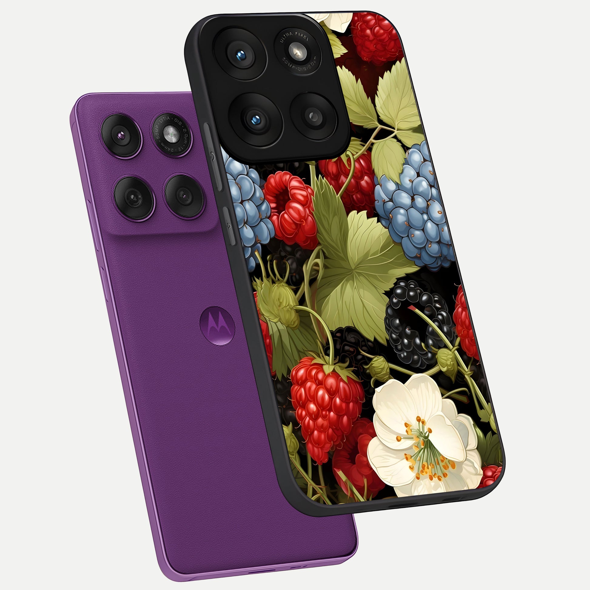  Berry Bloom Charm phone case For Moto Edge 60 Pro showing premium glass back cover with detailed artwork