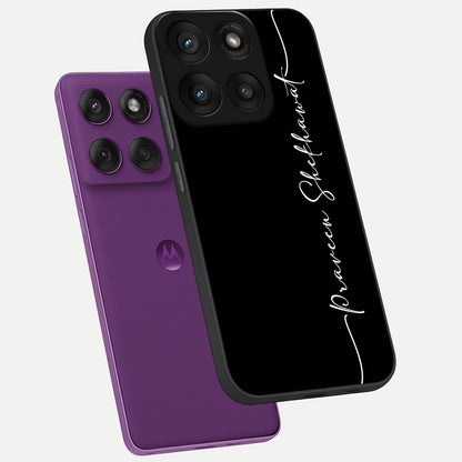  Black Tune Custom Name phone case For Moto Edge 60 Pro showing premium glass back cover with detailed artwork