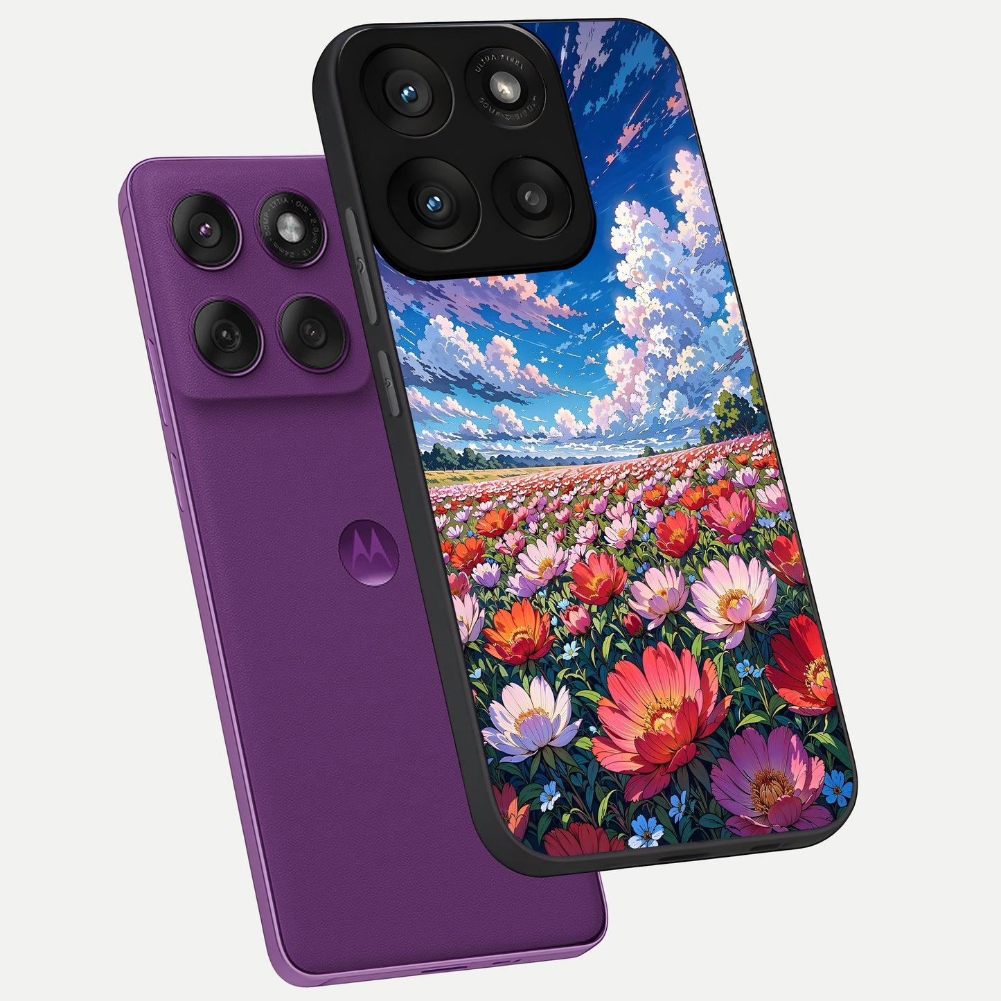  Blossom Sky Field phone case For Moto Edge 60 Pro showing premium glass back cover with detailed artwork