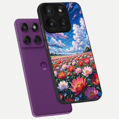  Blossom Sky Field phone case For Moto Edge 60 Pro showing premium glass back cover with detailed artwork