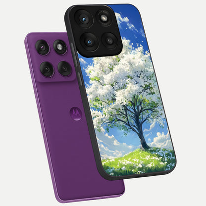  Blossom Sky Serenity phone case For Moto Edge 60 Pro showing premium glass back cover with detailed artwork