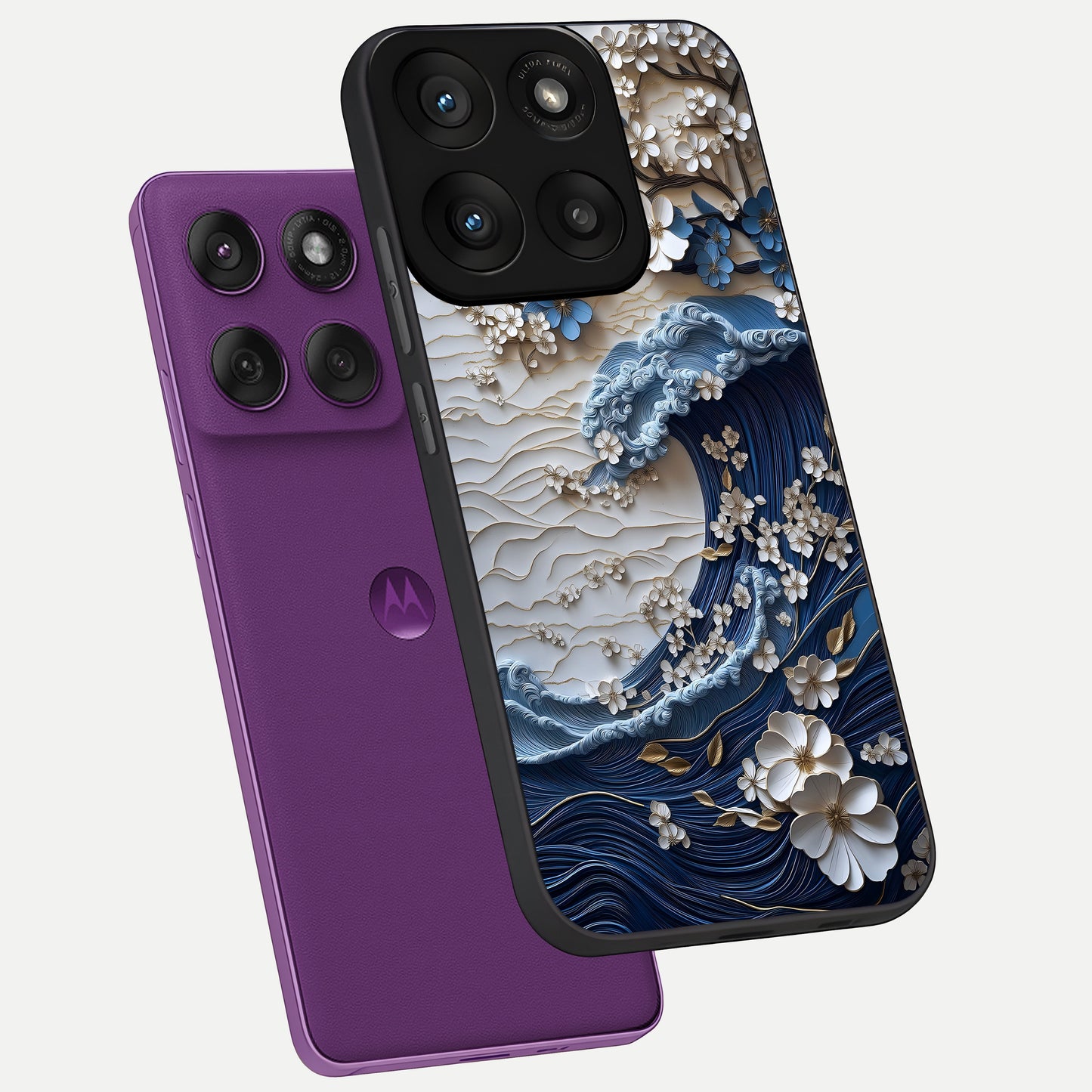  Blossom Wave Art phone case For Moto Edge 60 Pro showing premium glass back cover with detailed artwork
