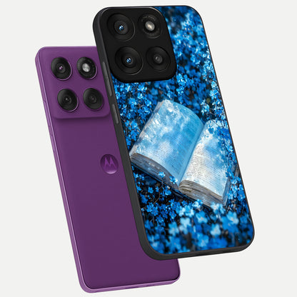  Blue Bloom Tales phone case For Moto Edge 60 Pro showing premium glass back cover with detailed artwork