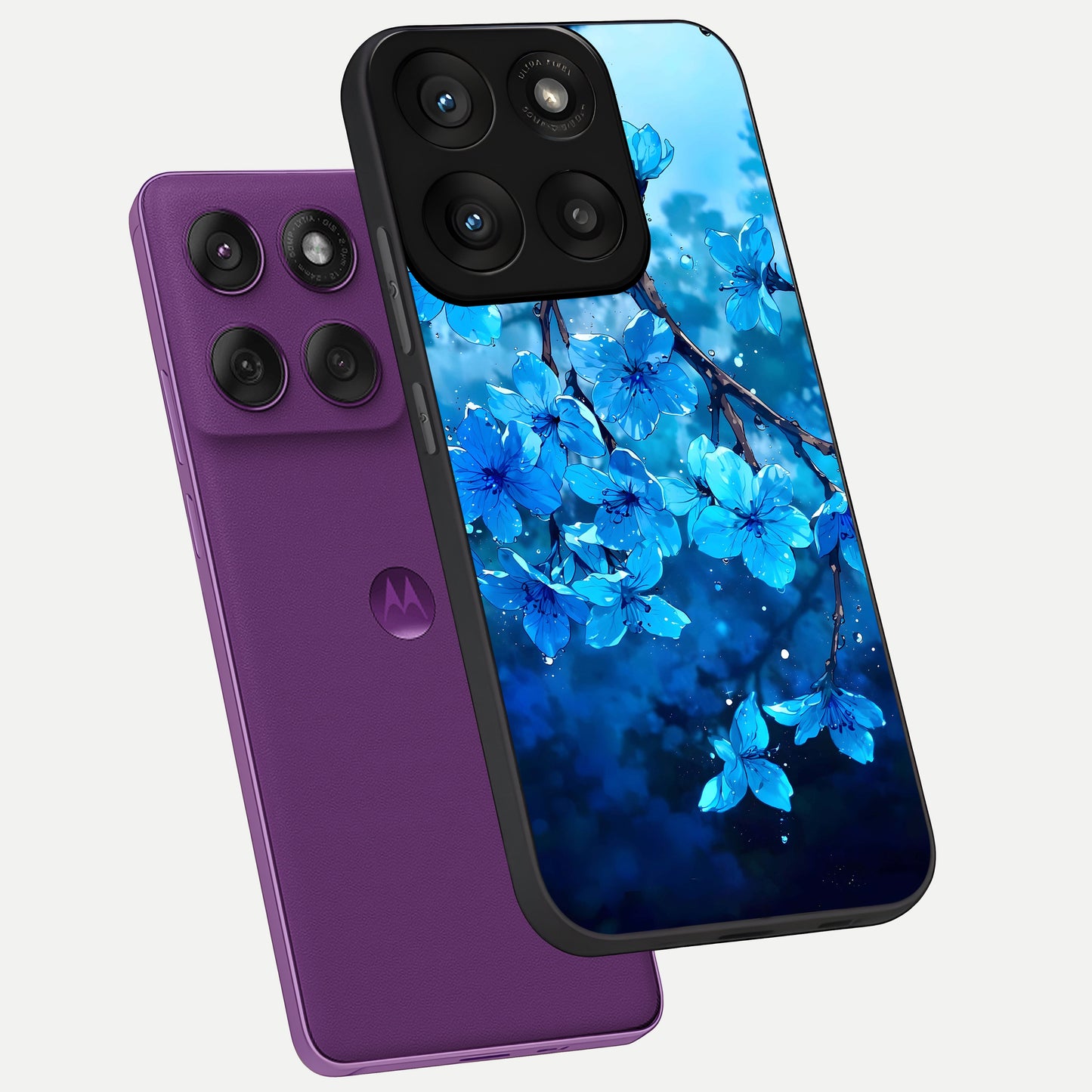  Blue Blossoms Branch phone case For Moto Edge 60 Pro showing premium glass back cover with detailed artwork