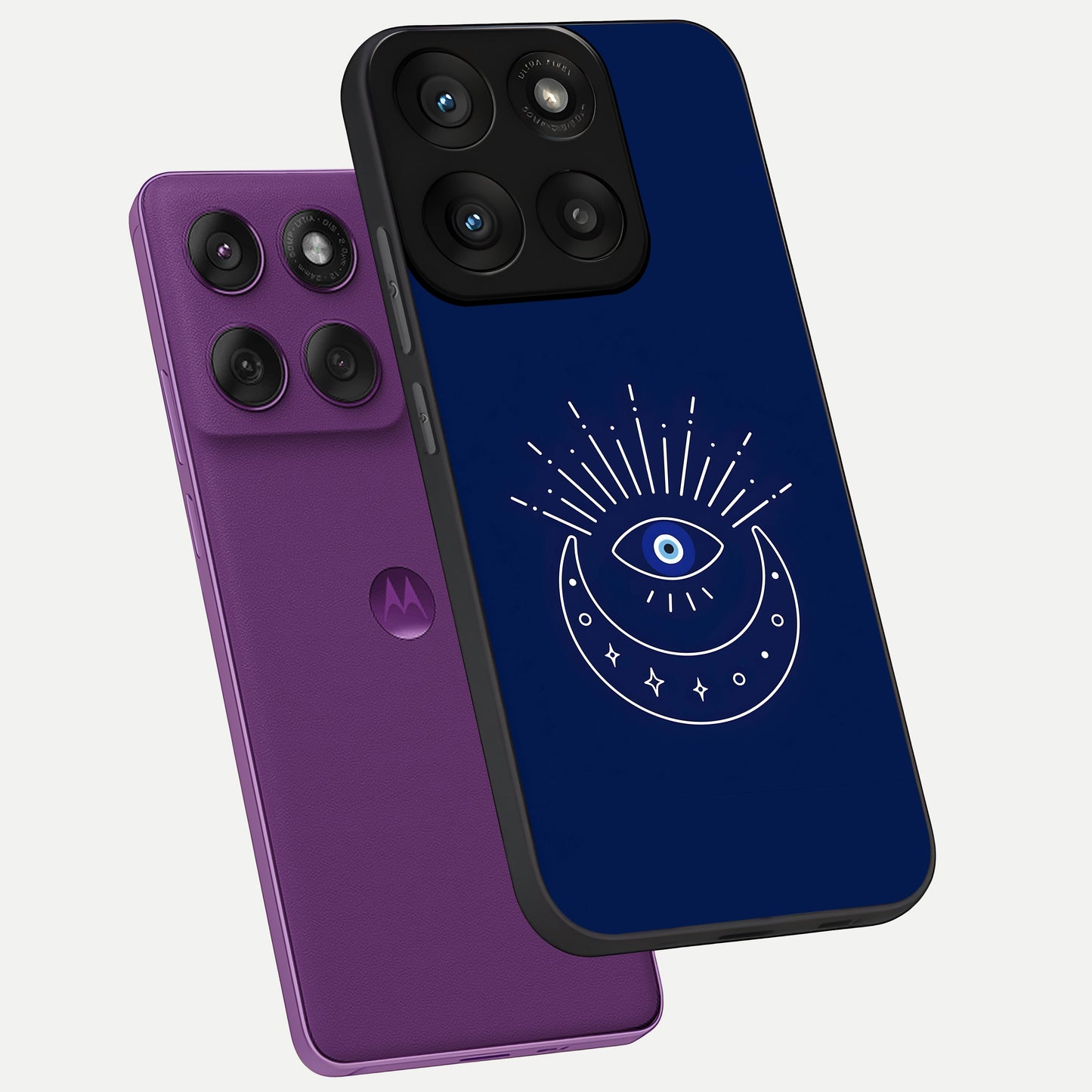  Blue Evil Eye phone case For Moto Edge 60 Pro showing premium glass back cover with detailed artwork