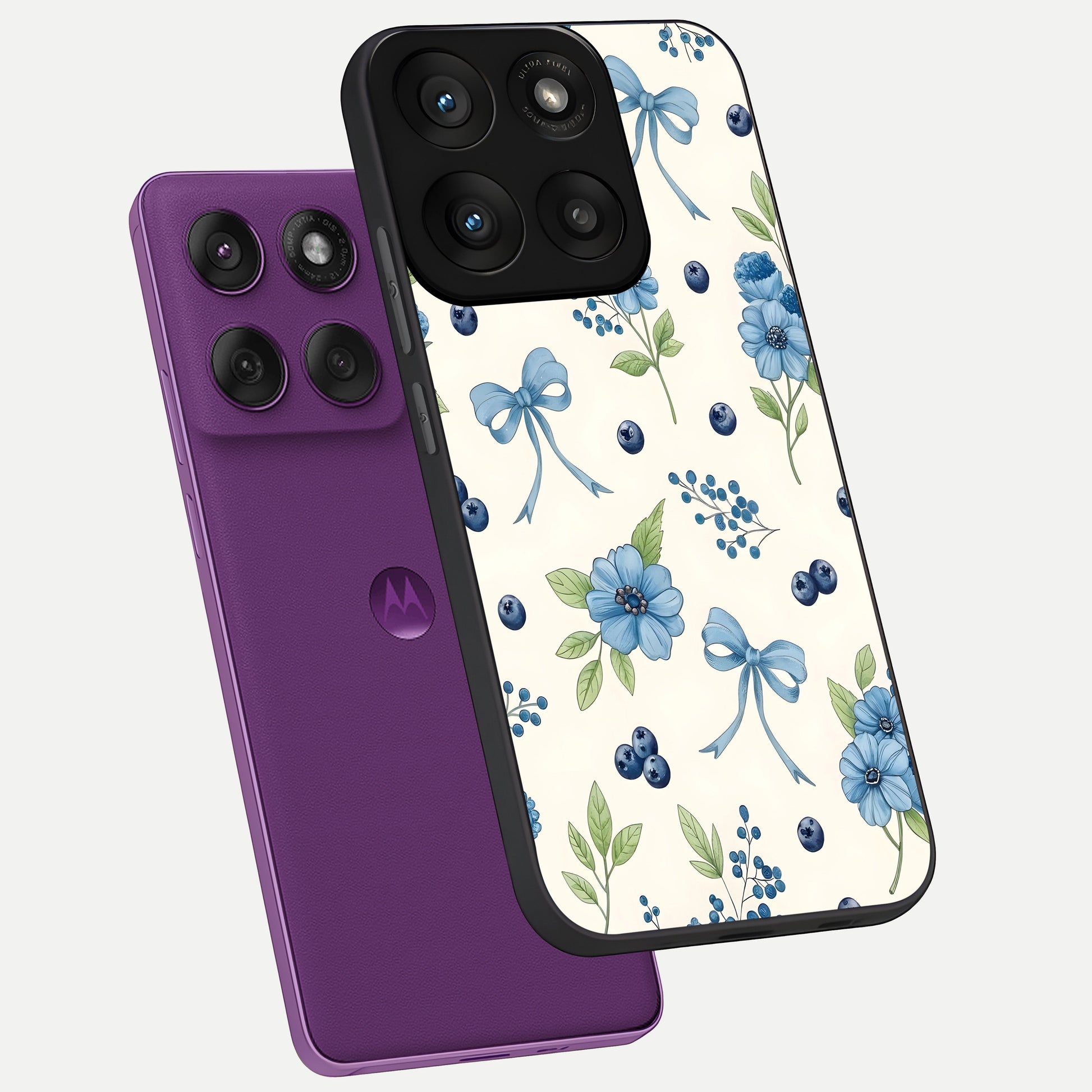  Blue Flower And Bow phone case For Moto Edge 60 Pro showing premium glass back cover with detailed artwork