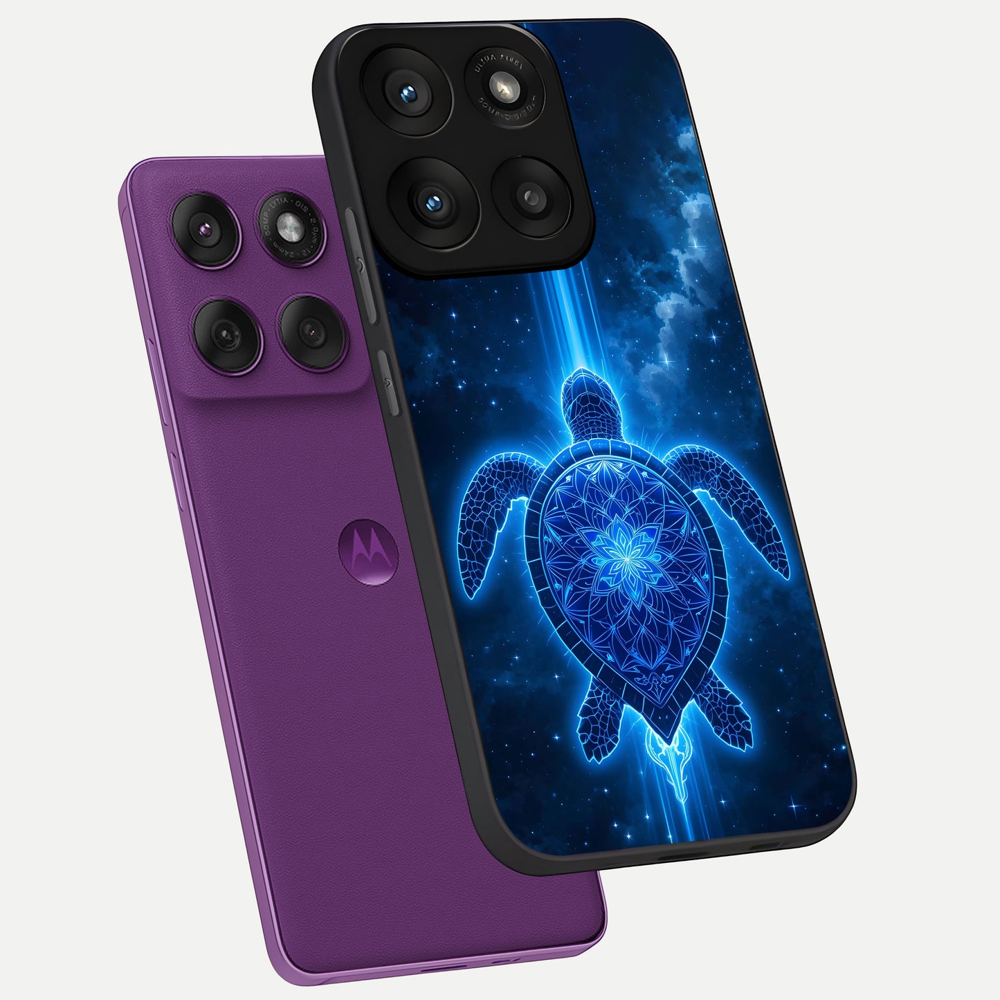 Blue Galaxy Turtle phone case For Moto Edge 60 Pro showing premium glass back cover with detailed artwork