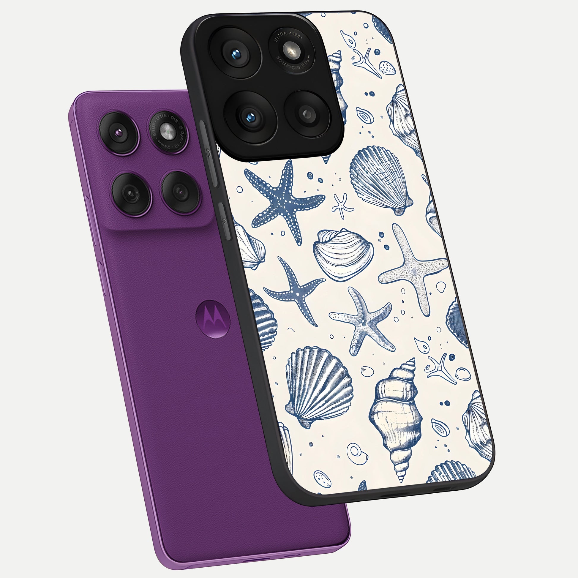  Blue Ocean Outline phone case For Moto Edge 60 Pro showing premium glass back cover with detailed artwork
