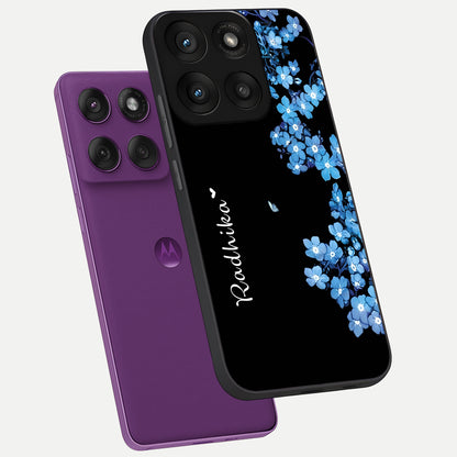  Blue Petal Dream Custom Name phone case For Moto Edge 60 Pro showing premium glass back cover with detailed artwork