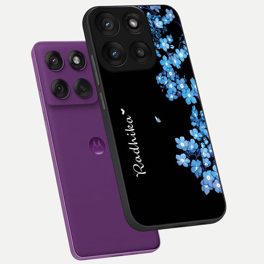  Blue Petal Dream Custom Name phone case For Moto Edge 60 Pro showing premium glass back cover with detailed artwork