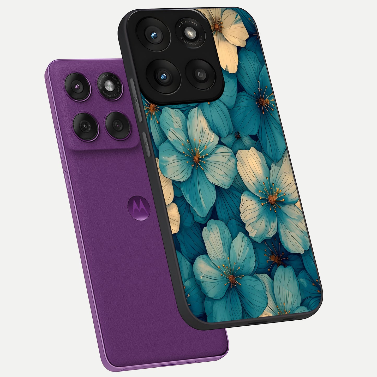 Blue Shade Floral phone case For Moto Edge 60 Pro showing premium glass back cover with detailed artwork