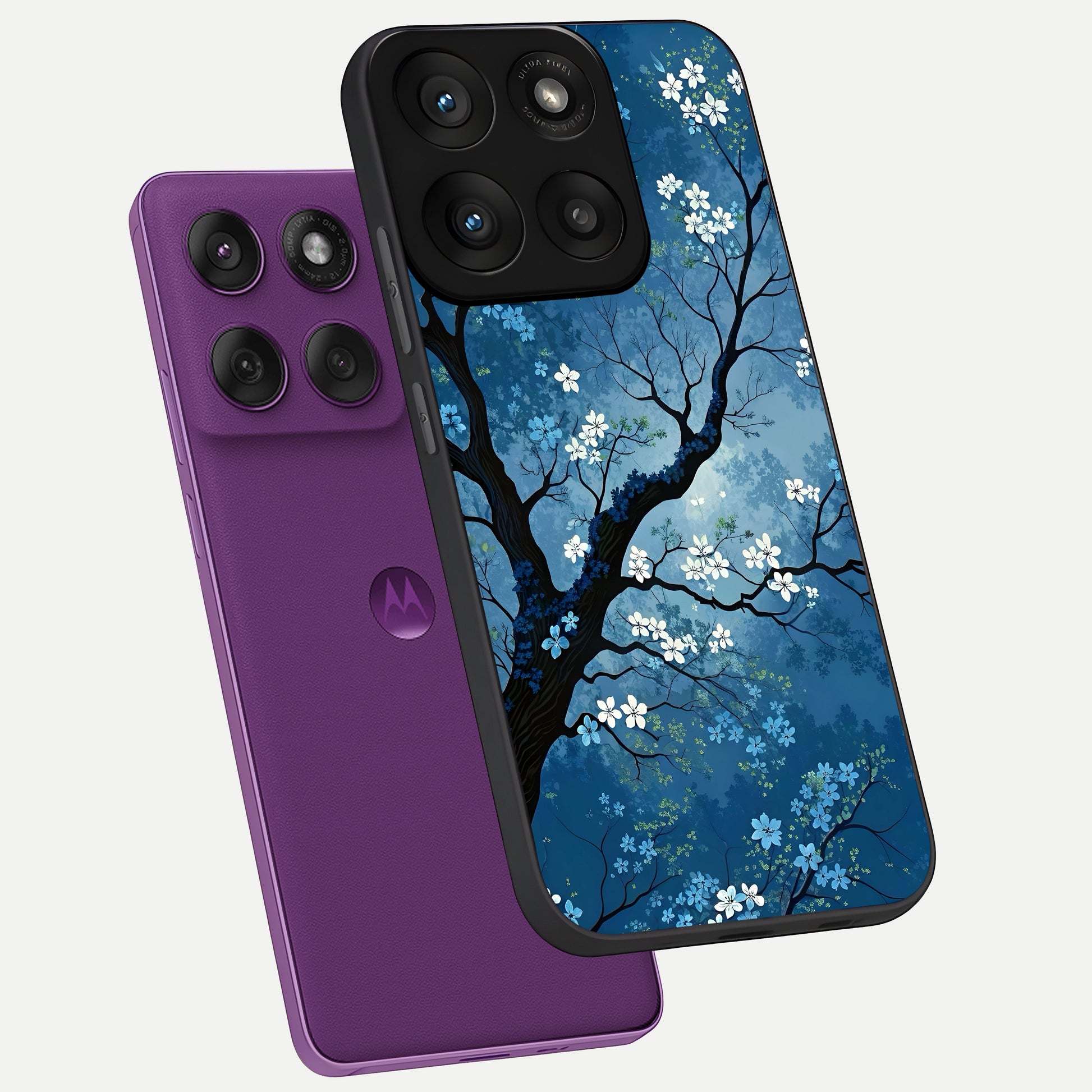  Blue Tree Serenity phone case For Moto Edge 60 Pro showing premium glass back cover with detailed artwork