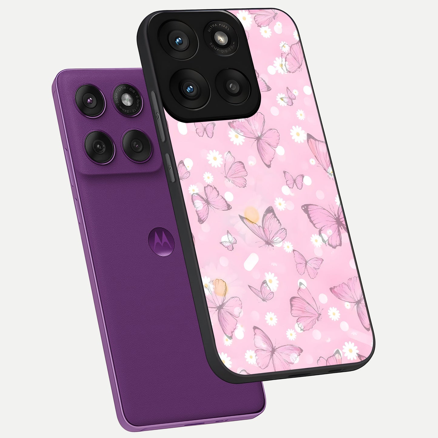  Blush Butterfly Garden phone case For Moto Edge 60 Pro showing premium glass back cover with detailed artwork