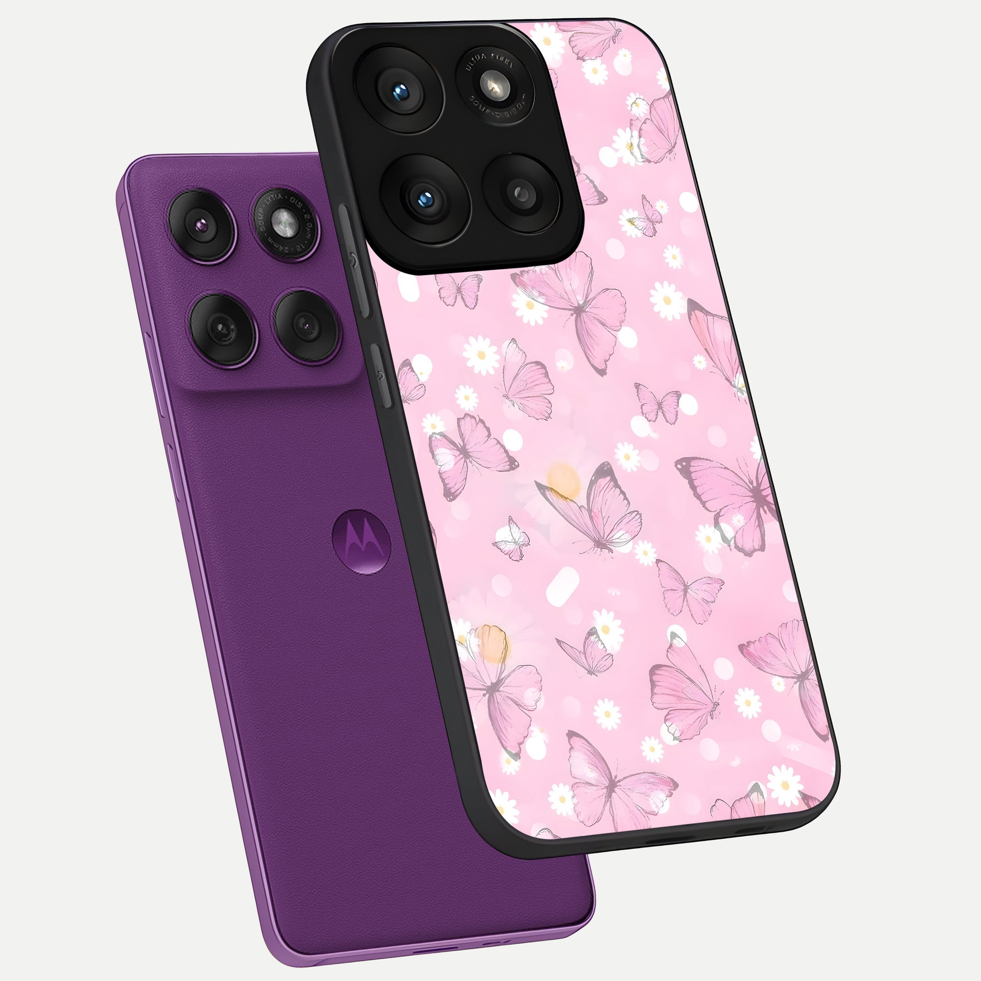  Blush Butterfly Garden phone case For Moto Edge 60 Pro showing premium glass back cover with detailed artwork