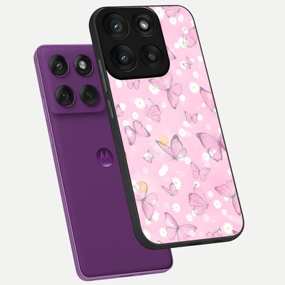  Blush Butterfly Garden phone case For Moto Edge 60 Pro showing premium glass back cover with detailed artwork