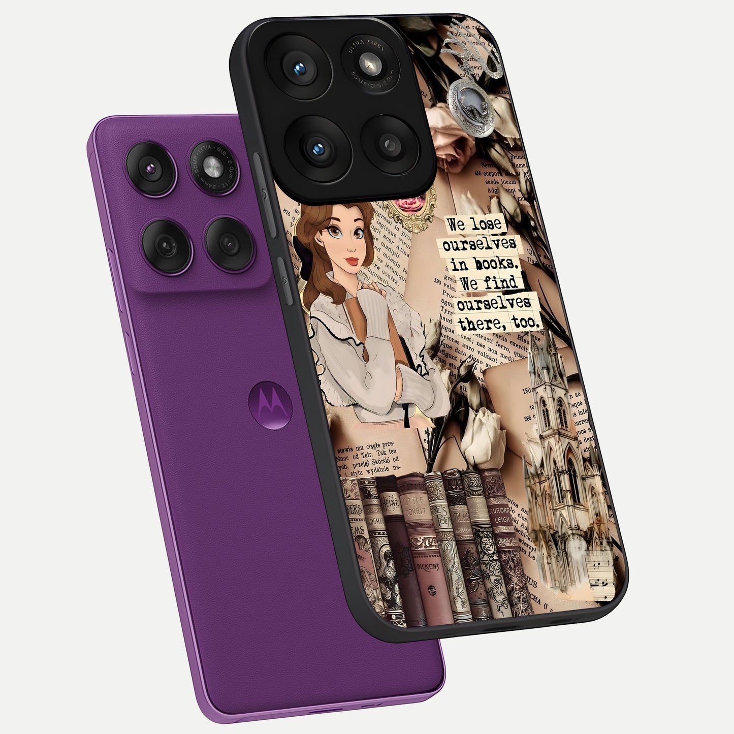  Bookish Dream World phone case For Moto Edge 60 Pro showing premium glass back cover with detailed artwork