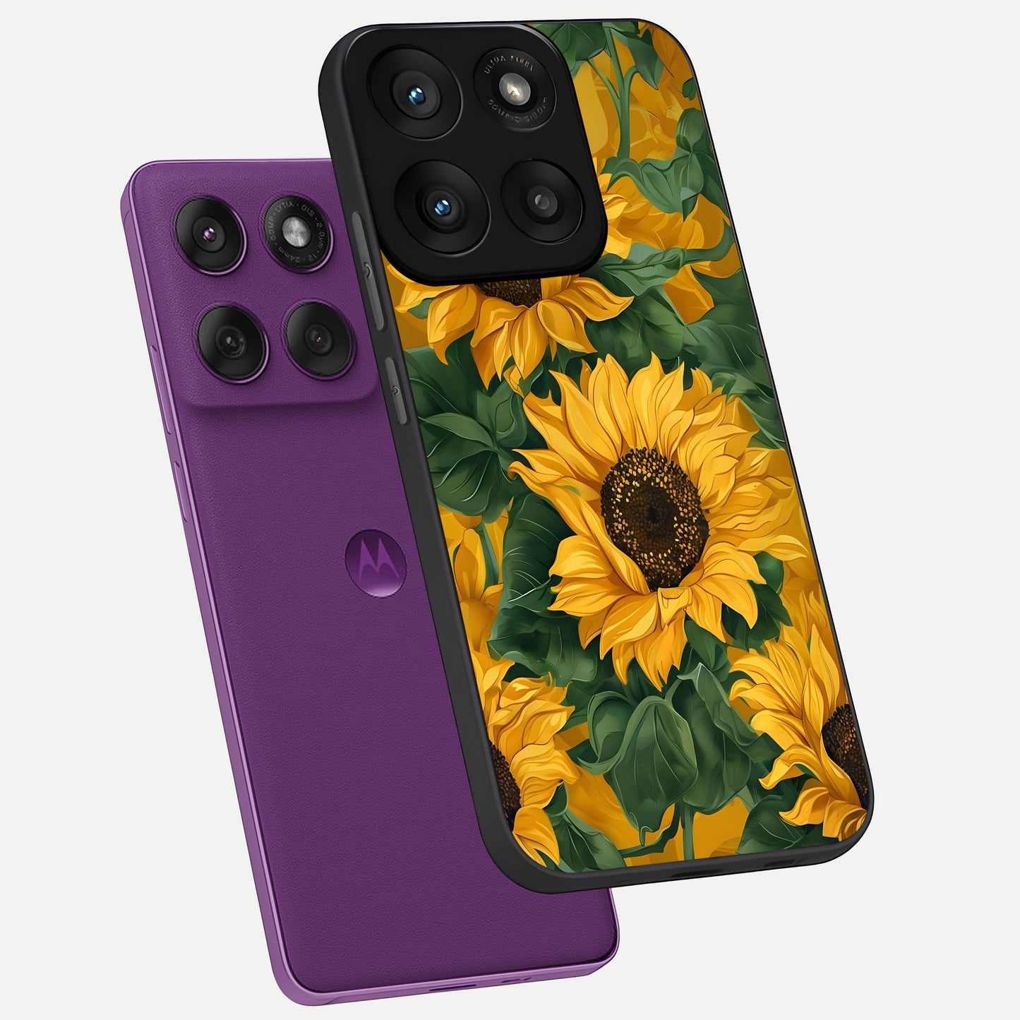  Bright Sunflower Bloom phone case For Moto Edge 60 Pro showing premium glass back cover with detailed artwork