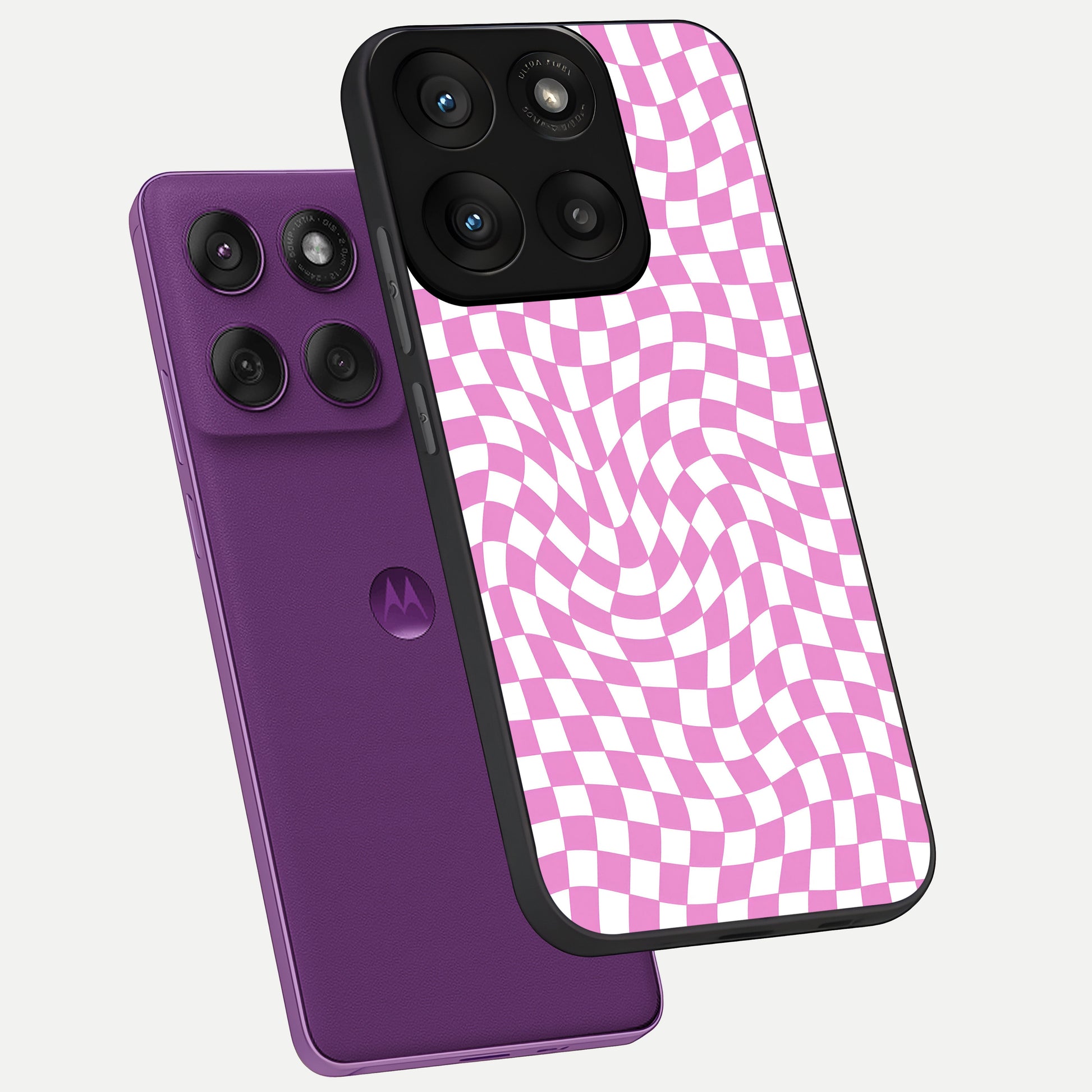  Bubblegum Check Wave phone case For Moto Edge 60 Pro showing premium glass back cover with detailed artwork