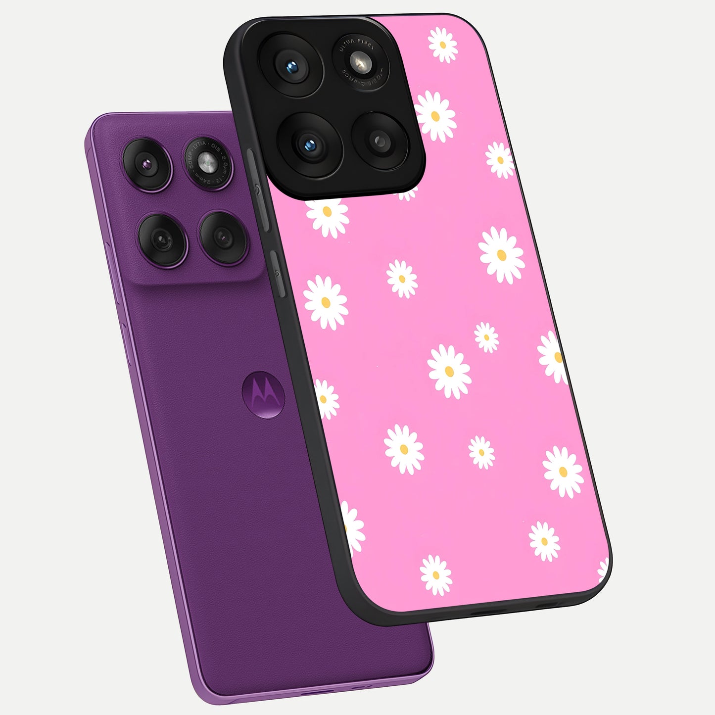  Bubblegum Daisy Pop phone case For Moto Edge 60 Pro showing premium glass back cover with detailed artwork