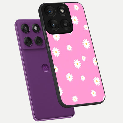  Bubblegum Daisy Pop phone case For Moto Edge 60 Pro showing premium glass back cover with detailed artwork