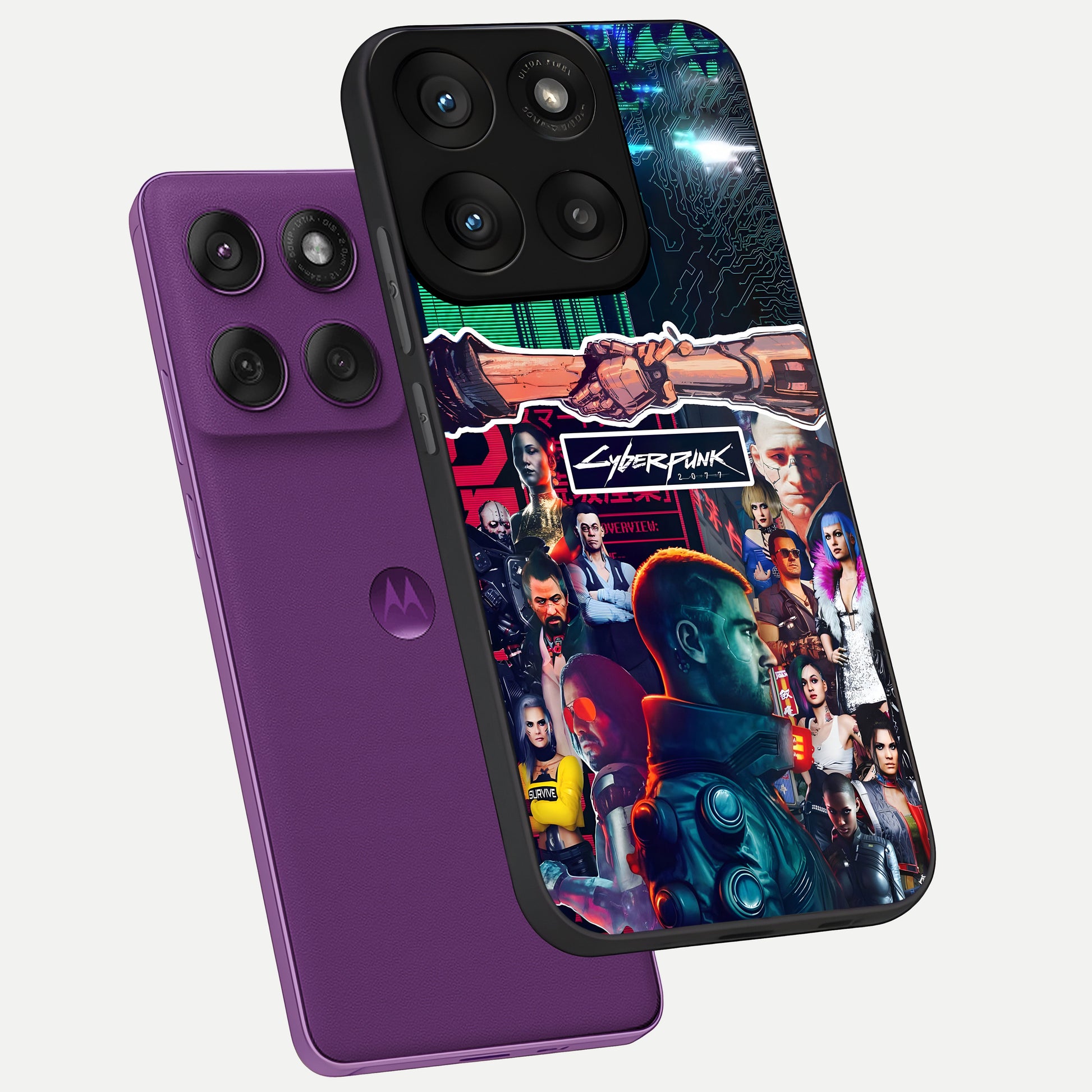  CYBERPUNK Legacy phone case For Moto Edge 60 Pro showing premium glass back cover with detailed artwork