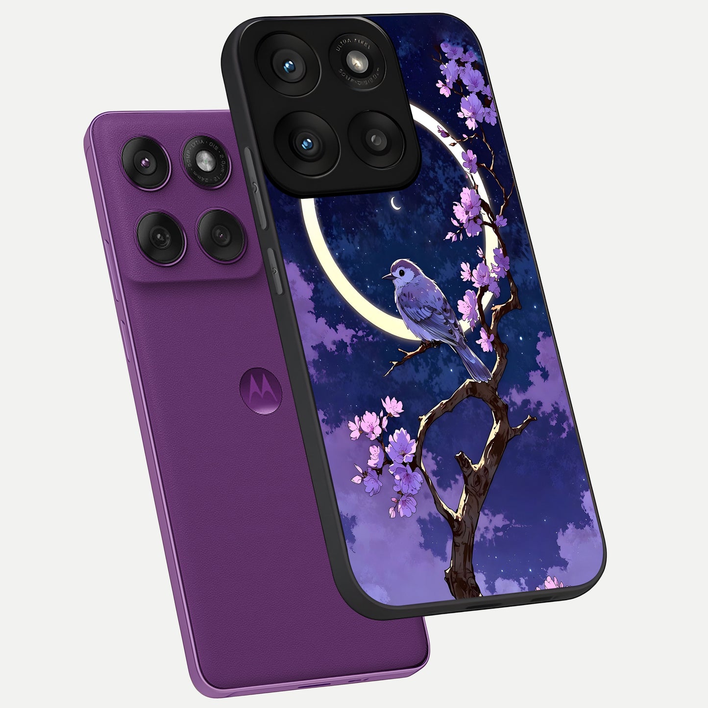  Celestial Bird Blossom phone case For Moto Edge 60 Pro showing premium glass back cover with detailed artwork