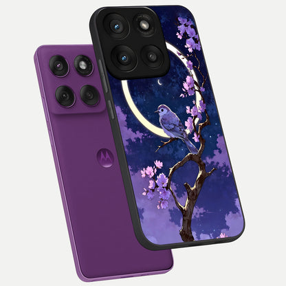  Celestial Bird Blossom phone case For Moto Edge 60 Pro showing premium glass back cover with detailed artwork