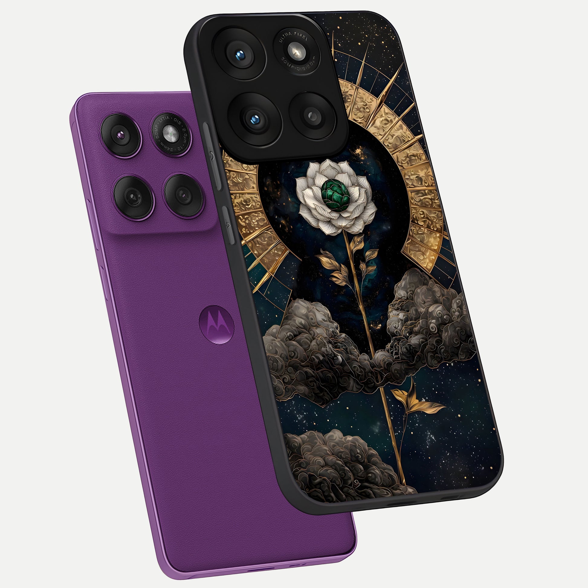  Celestial Lotus Morang phone case For Moto Edge 60 Pro showing premium glass back cover with detailed artwork