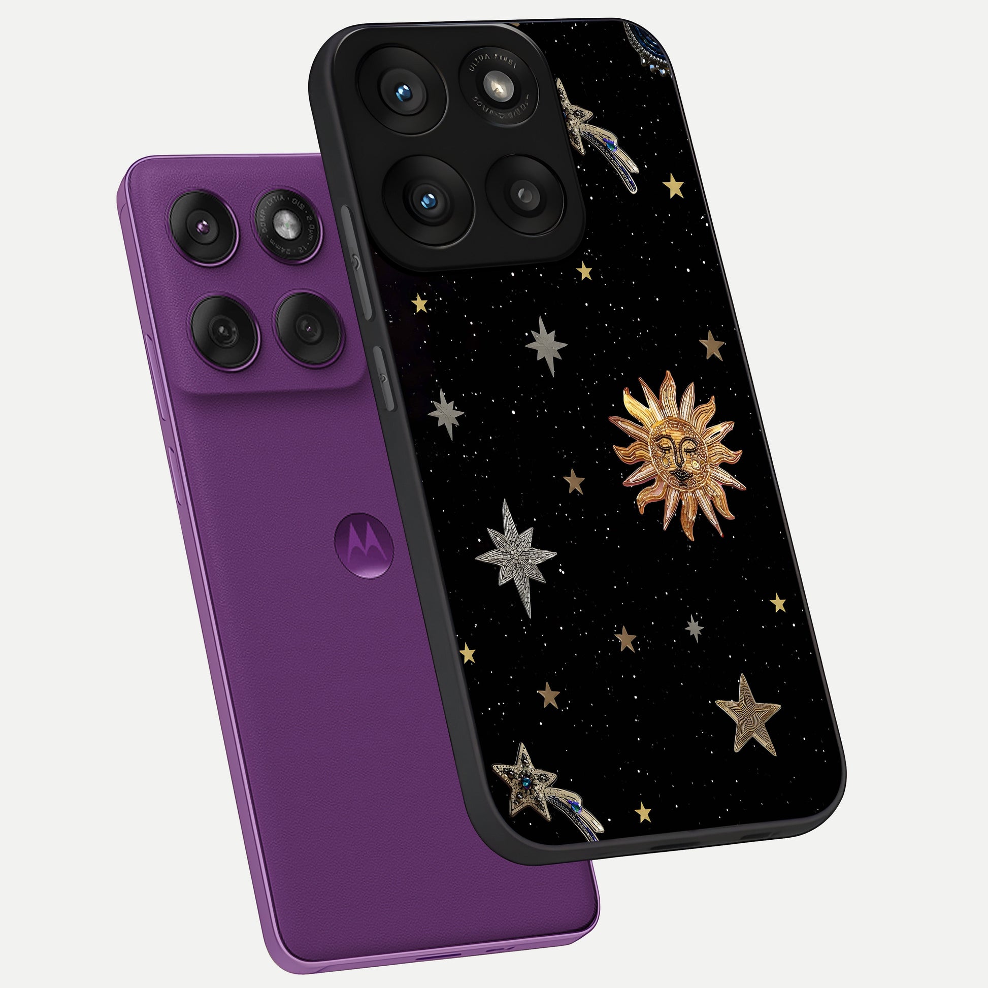  Celestial Moon With Stars phone case For Moto Edge 60 Pro showing premium glass back cover with detailed artwork