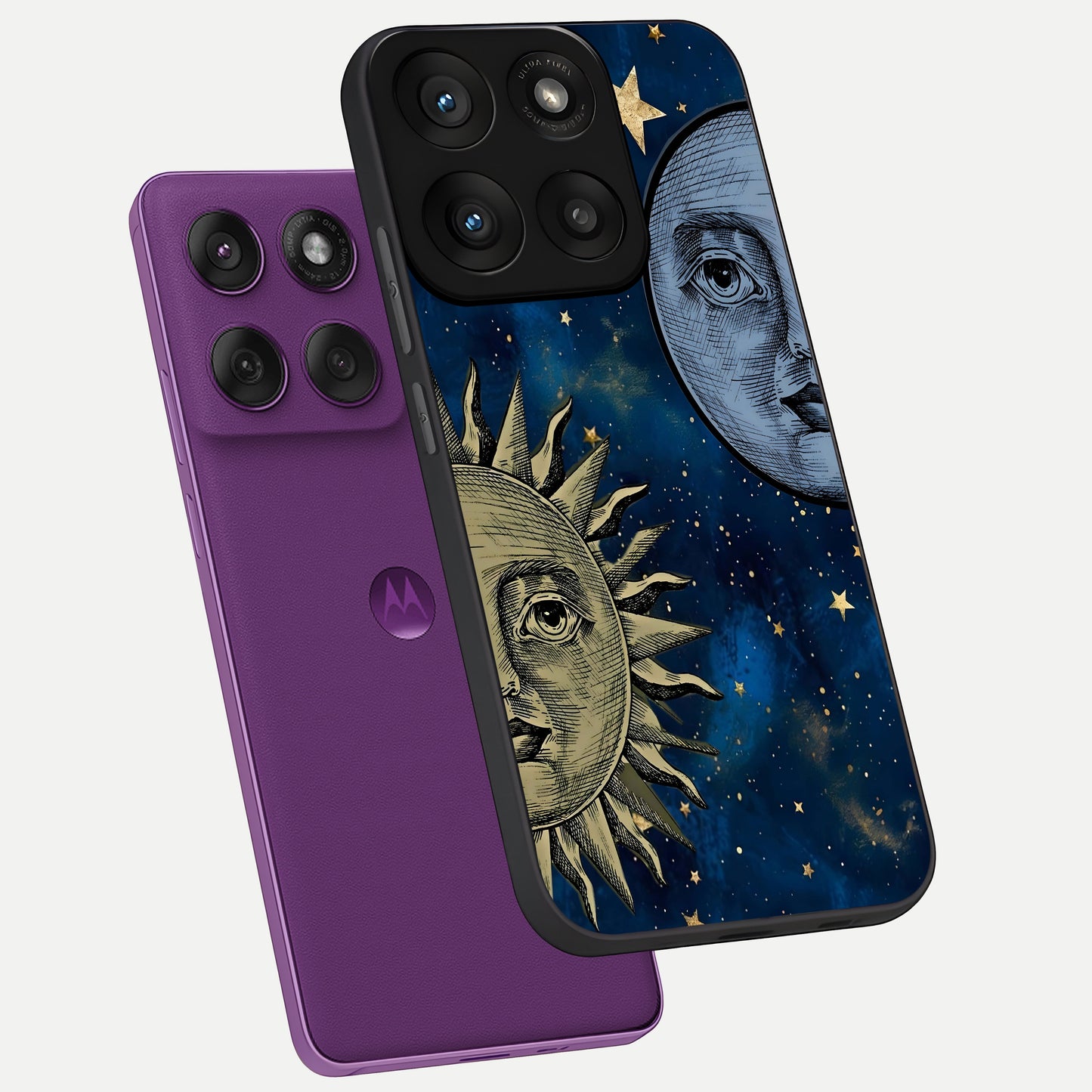  Celestial Moon With Sun phone case For Moto Edge 60 Pro showing premium glass back cover with detailed artwork
