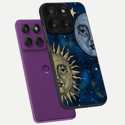  Celestial Moon With Sun phone case For Moto Edge 60 Pro showing premium glass back cover with detailed artwork