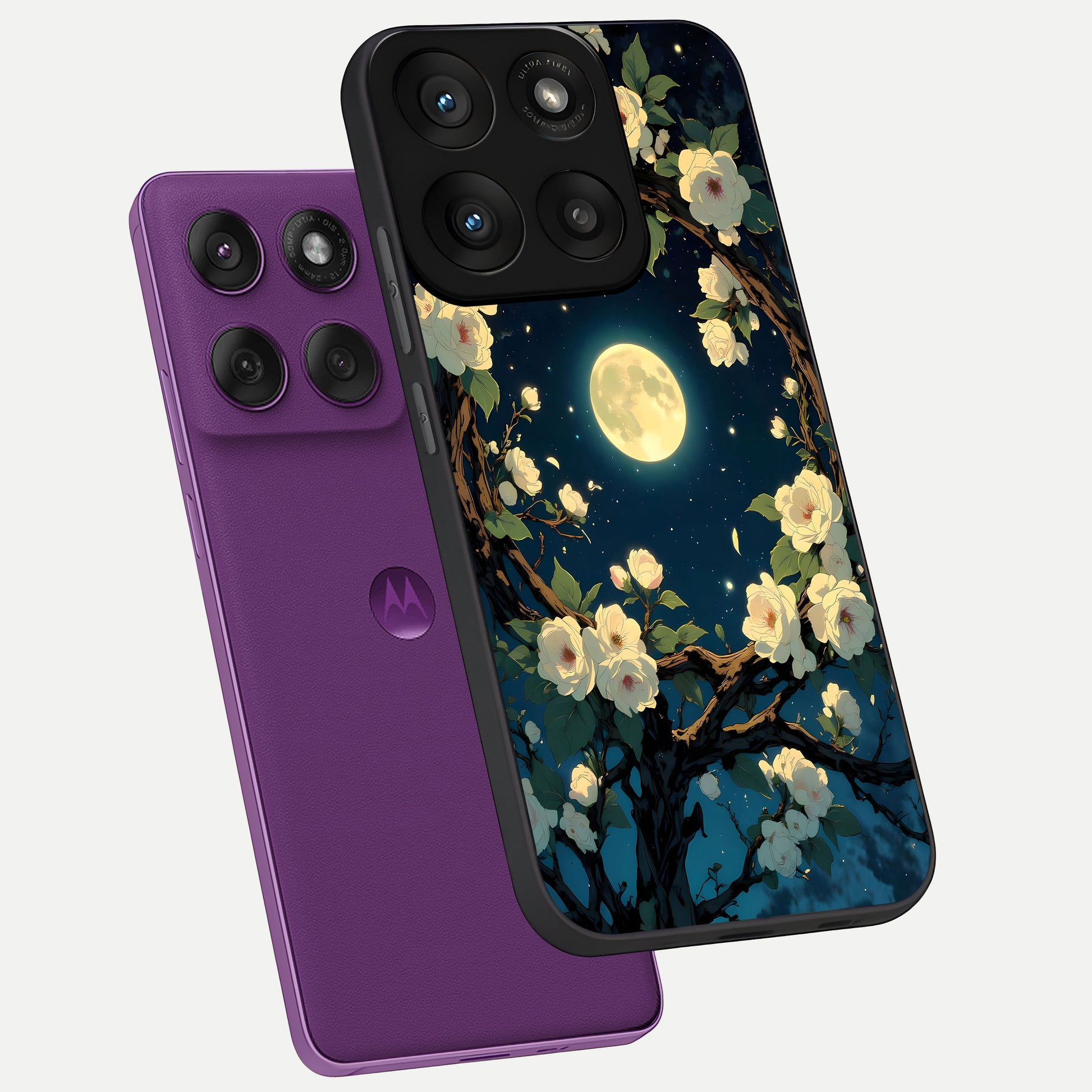  Celestial Moon And Flower phone case For Moto Edge 60 Pro showing premium glass back cover with detailed artwork