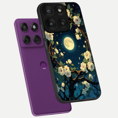  Celestial Moon And Flower phone case For Moto Edge 60 Pro showing premium glass back cover with detailed artwork
