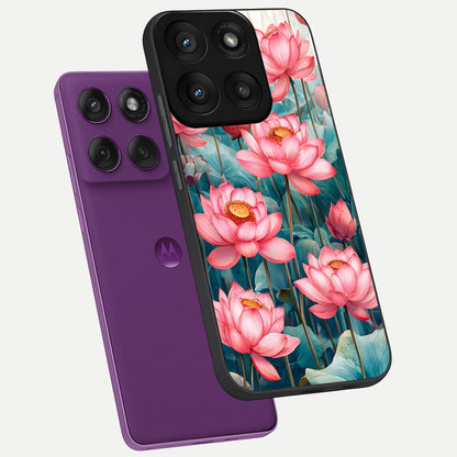  Celestial Pink Lotus phone case For Moto Edge 60 Pro showing premium glass back cover with detailed artwork