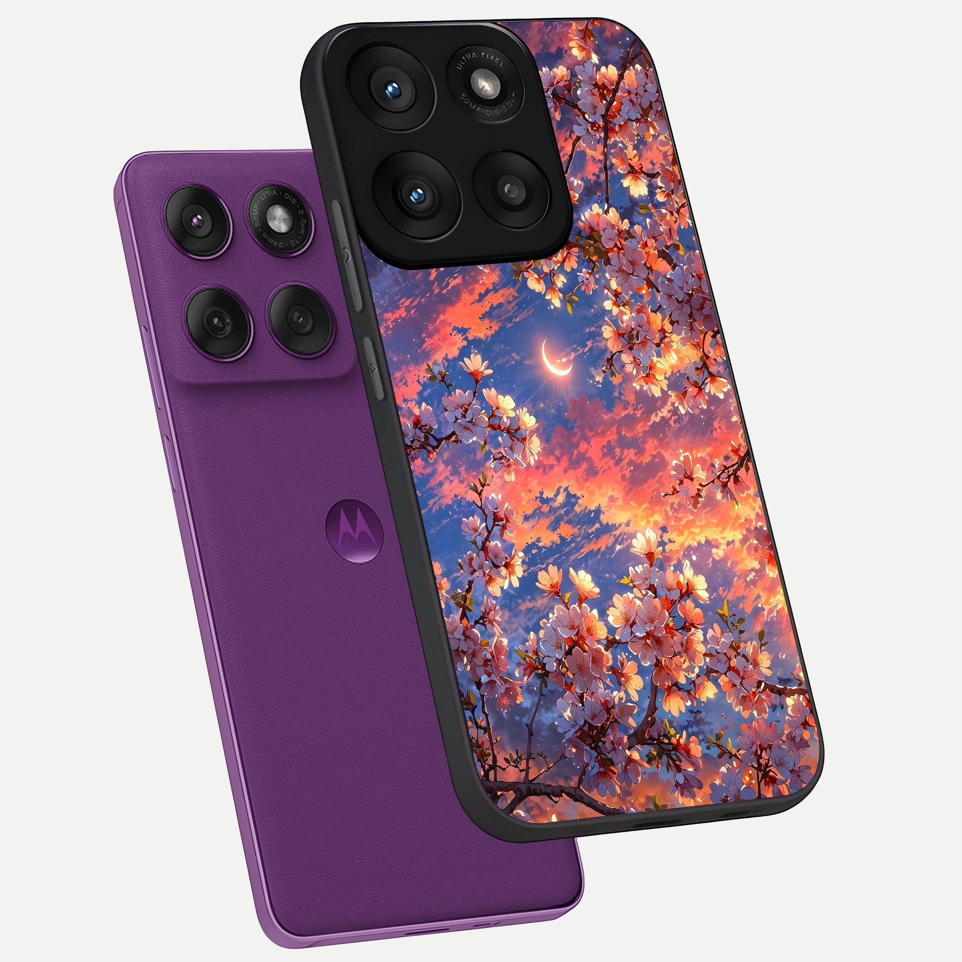 Celestial Sakura Sunset phone case For Moto Edge 60 Pro showing premium glass back cover with detailed artwork
