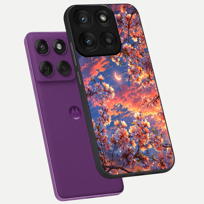  Celestial Sakura Sunset phone case For Moto Edge 60 Pro showing premium glass back cover with detailed artwork