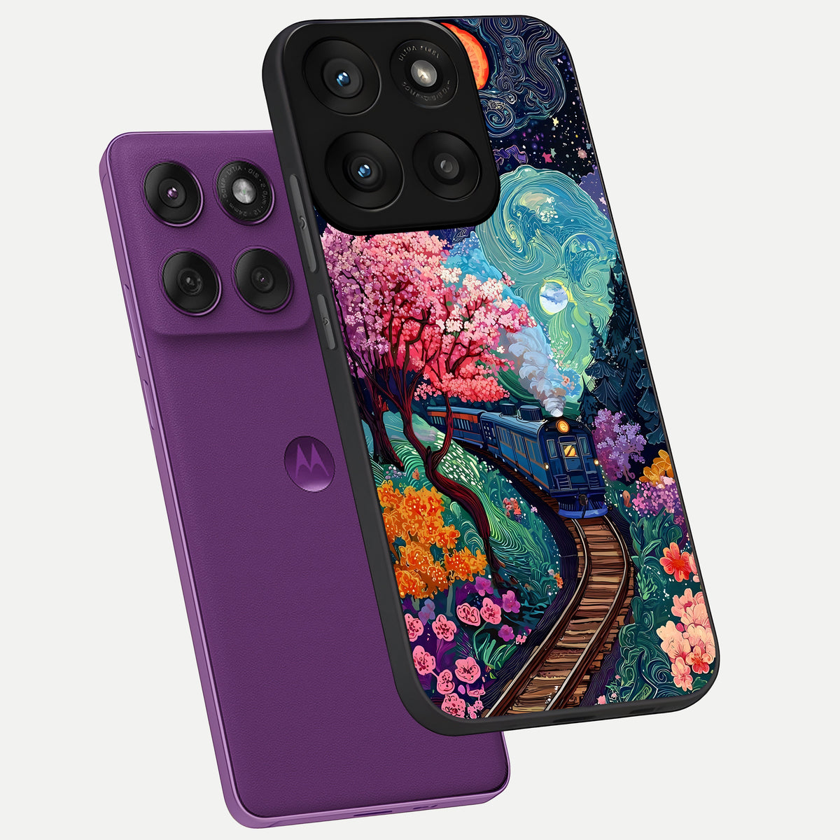  Celestial Train Journey phone case For Moto Edge 60 Pro showing premium glass back cover with detailed artwork