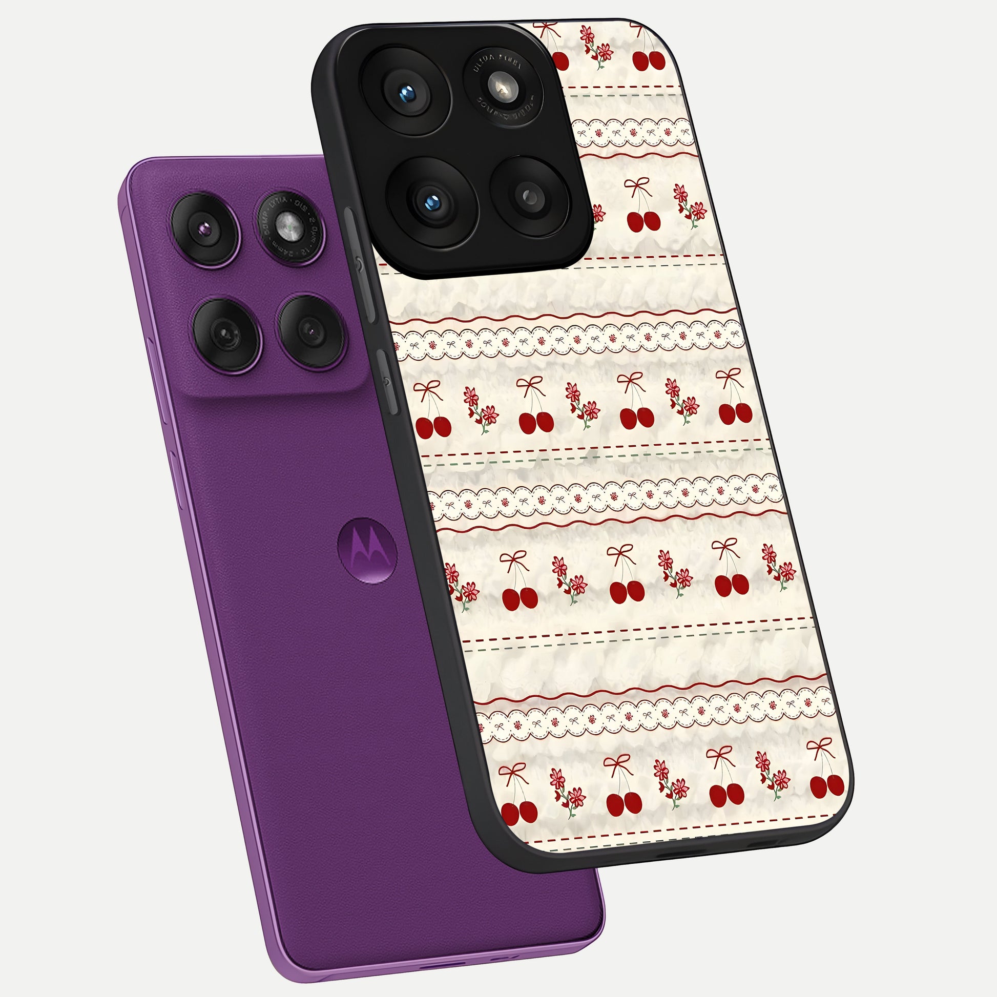  Cherry Bloom Charm phone case For Moto Edge 60 Pro showing premium glass back cover with detailed artwork