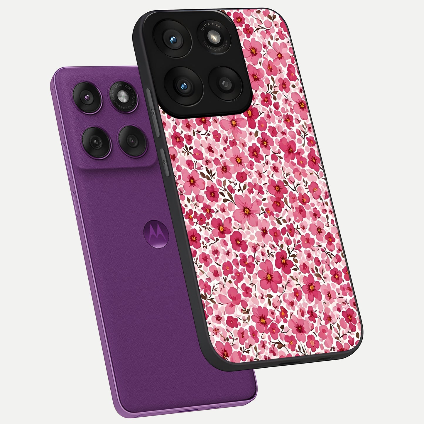  Cherry Blossom Charm phone case For Moto Edge 60 Pro showing premium glass back cover with detailed artwork