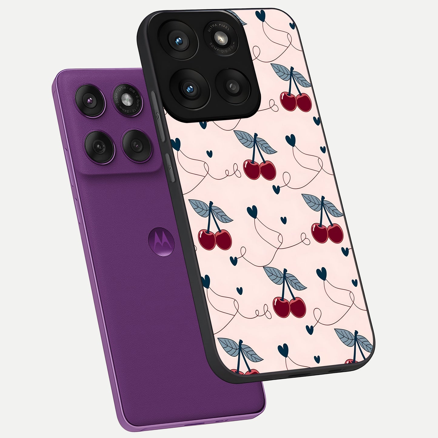  Cherry Heart Line phone case For Moto Edge 60 Pro showing premium glass back cover with detailed artwork