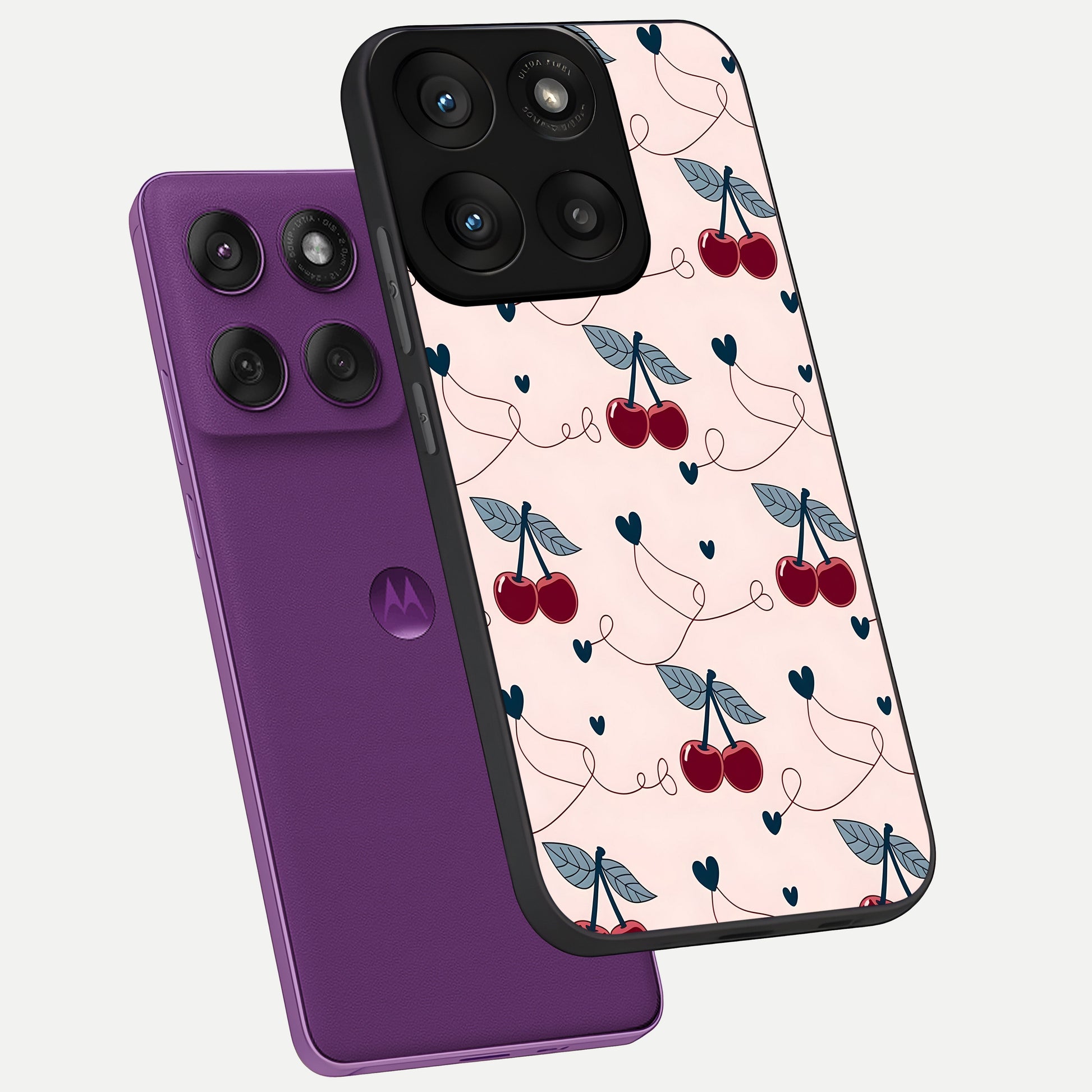  Cherry Heart Line phone case For Moto Edge 60 Pro showing premium glass back cover with detailed artwork